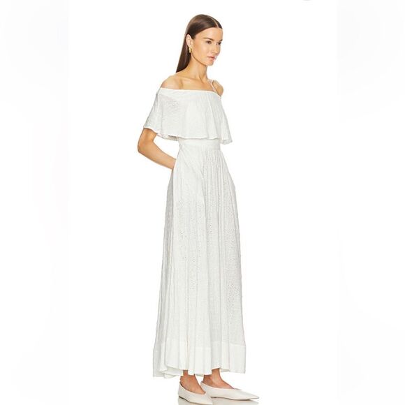 HELSA Eyelet Garden Midi Dress White Off-Shoulder ballet cotton Revolve L - Picture 2 of 11